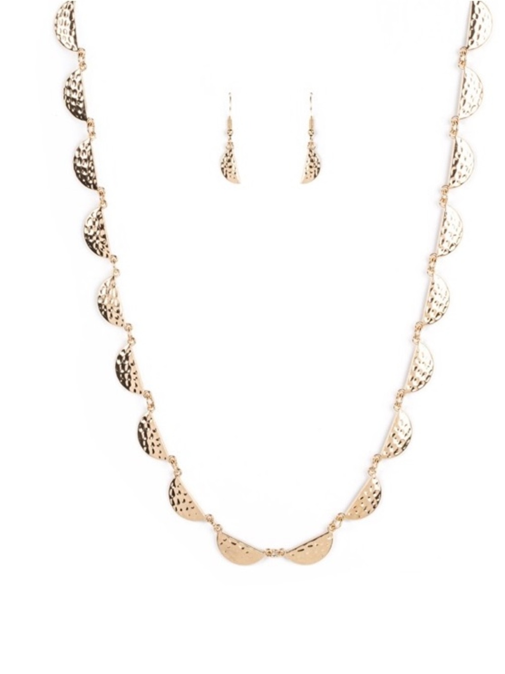 Gold Hammered Half-Moon Necklace & Earring Set